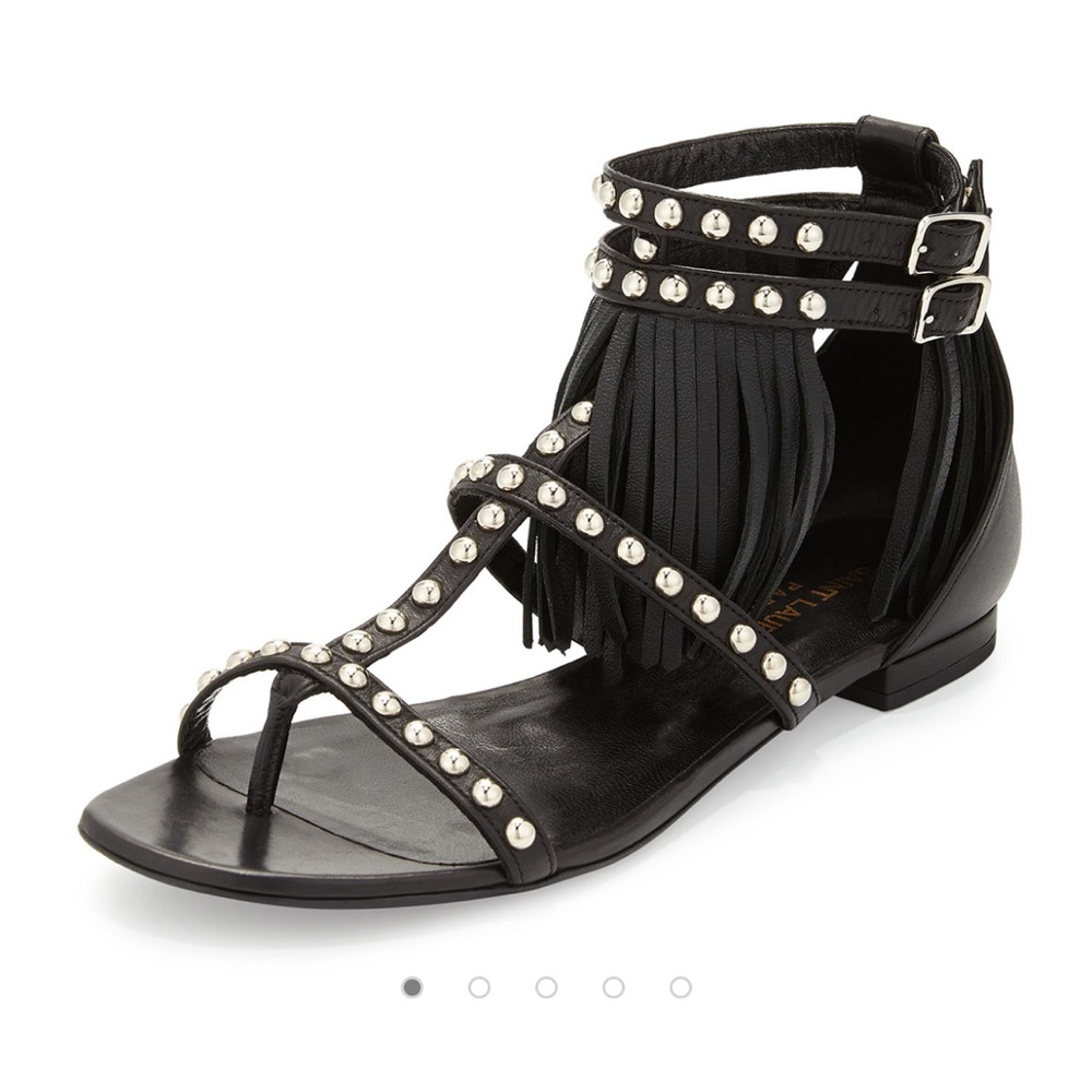 YSL saint Laurent studded leather fringe sandal size 37